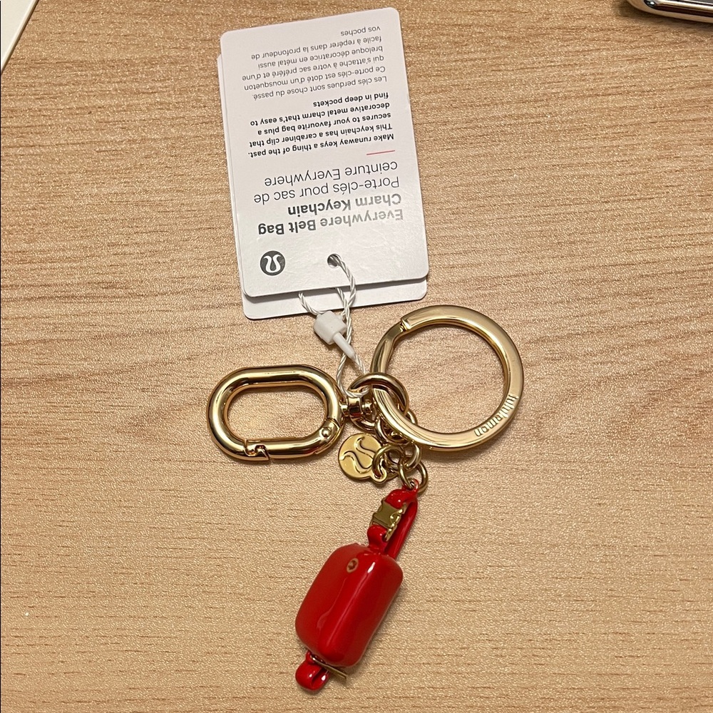 Lululemon Gold and Red Charm Keychain